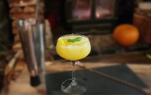 Mango kefir cocktail by the fire