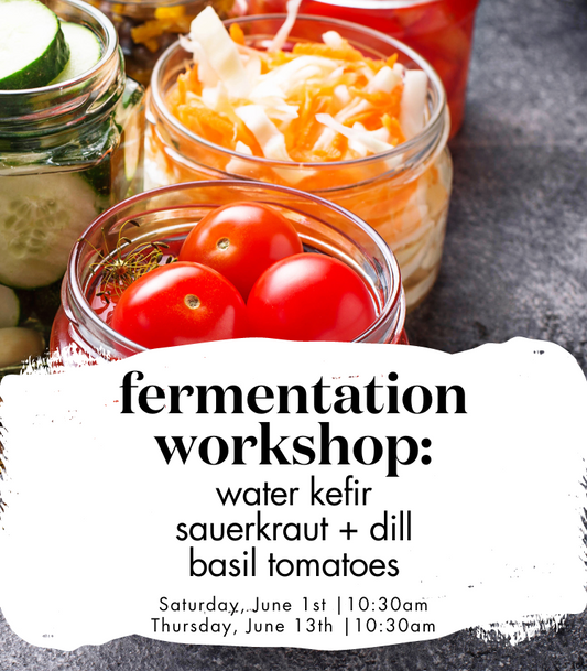 Learn how to ferment water kefir, sauerkraut and basil tomatoes!